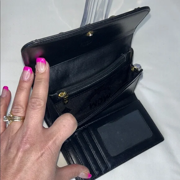 MCM Boston Mini Black Pebble Leather Bag, Matching Wallet Gold Hardware Vintage - Picture 15 of 17